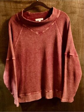 NorthStyle Waffle-Knit Scoop Sweatshirt - Rose